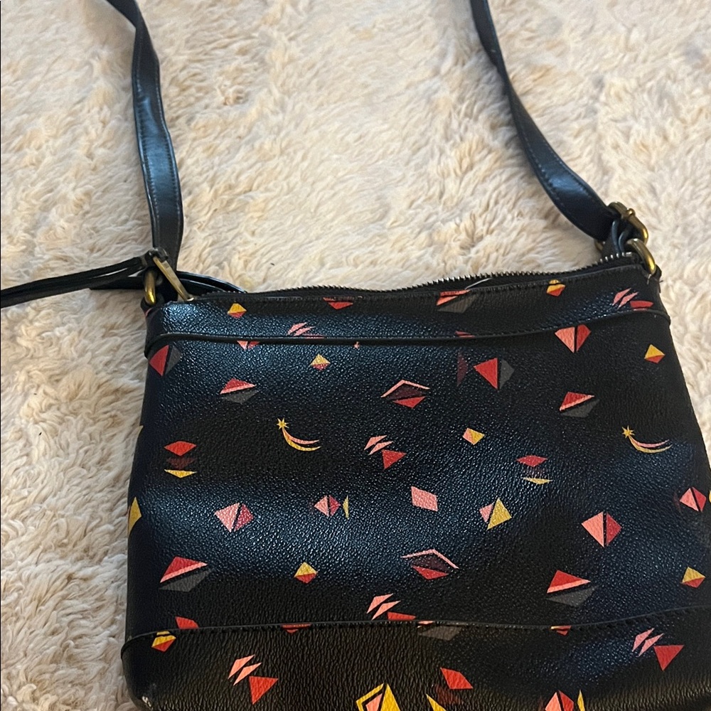 Fossil Black Crossbody Bag with Red and Yellow Patterns - Picture 3 of 4